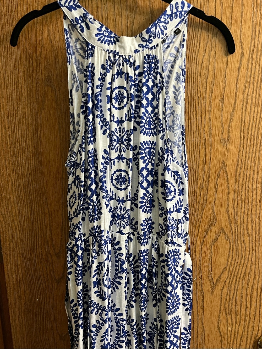 Allegra K Sleeveless Halter Neck Slit Wide Leg Pantsuit White/Blue Floral Print